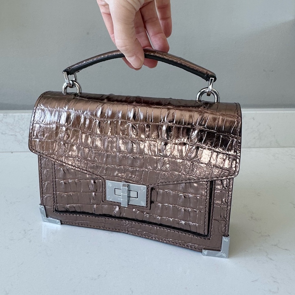 NWT | The Kooples | Emily | PinkBronze Metallic Crocodile-Embossed Crossbody Bag - Picture 7 of 11